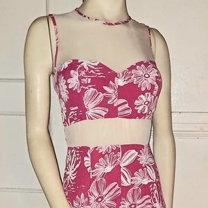 Pink White Floral Fit and Flare Dress